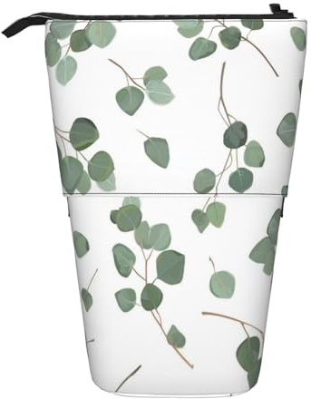 YUNWEIKEJI Grüner Silberdollar-Eukalyptus, Teleskop-Federmäppchen, Standstifthalter mit Reißverschluss, Make-up-Tasche, Bleistiftbeutel, Stifttasche
