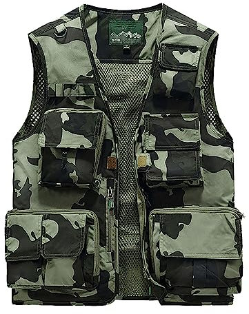 RUMAOZIA Ärmellose Weste Herren Sommer Anglerweste Outdoor Weste mit Vielen Taschen Männer Tarnfarbene Taktische Weste Multifunktionsweste Für Jagd Angeln Camping Camouflage Fotografie Weste