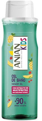 ANIAN KIDS - Gel de Ducha Niños Multifrutas, 750 ml, con Extracto de Frutas, Aroma Dulce, Limpia y Cuida la Piel de Niños Mayores de 3 Años, +90% Ingredientes de Origen Natural, Apto para Veganos