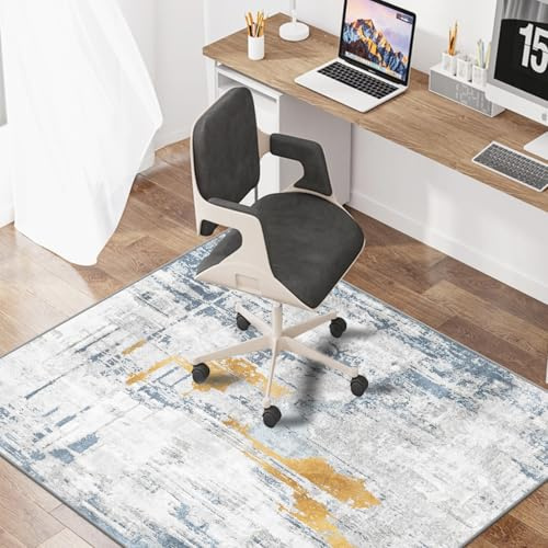 WTHYGB Bürostuhl Unterlage Bodenschutzmatte für Hartböden 90x150cm Gaming Stuhlmatten Kratzfest Bodenmatte Stuhlunterlage rutschfest Bürostuhlunterlage Unterlage Schreibtischstuh (Blau Gelb)