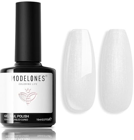 MODELONES UV Nagellack Glitzer Weiß, 15 ML Gellack Weiß Glitzer, Gel Nail Polish Soak Off Nägel, Gel Nagellack Uv Nageldesign Maniküre für Frauen und Mädchen