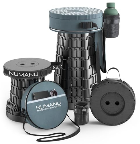 NUMANU 2025 Upgraded Collapsible Stool & 3IN1 Cushioned Carry Bag, Max 280 kg, 6.5 – 46 cm Adjustable Portable Retractable Telescoping Seat, Foldable Camping Stool Chair or Footrest for Adults