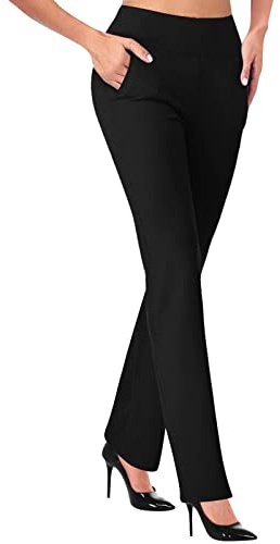 AMDOLE Damen-Arbeitshose, Freizeit, Büro, Premium-Stretch, Yogahose, hohe Taille, Arbeitskleid, Hose, Workout-Hose, Schwarz #1, XL