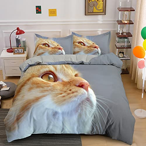CHCHNXY Bettwäsche 200x200,Katze 3 Teilig Weich und Atmungsaktiv Bettwäsche-Set,für Jugendliche Erwachsene 1 Bettbezüge mit Reißverschluss und 2 Kissenbezug 80x80cm