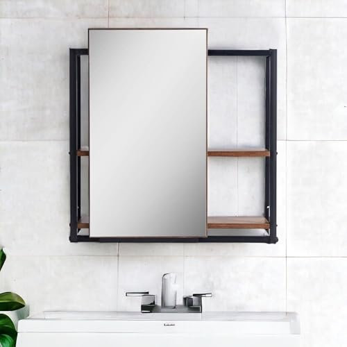 HOMELOX Sliding Door Bathroom Mirror Storage Cabinet Sliding Mirror Door with 2 Shelves