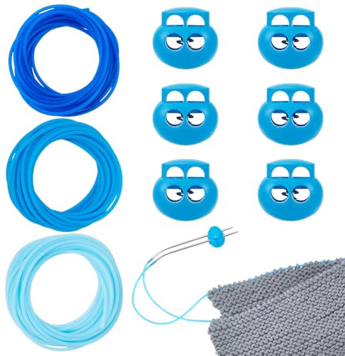 NBEADS 9.8 Yards di Cordoncino per Mantenere I Punti, 2mm Tubolare In Gomma Cavo per Maglieria con Ferma-Ago Da 5.5mm per Tenere I Punti Bracciale Collana Perline, Serie Blu