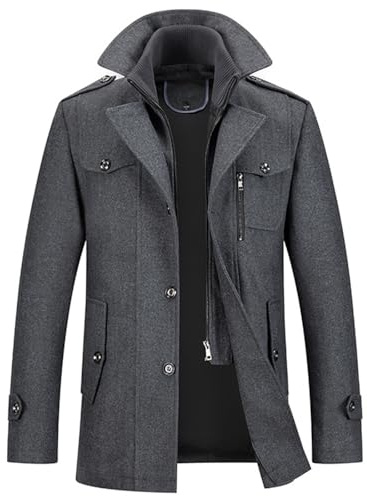 SUIUOI Mantel Herren Wollmantel Winter,Herrenmantel Lang Warme Wolljacke mit Doppelkragen Trenchcoat,Herren-Mäntel Lässiger Kaschmirmantel,Abnehmbarer Kragen Wintermantel Langmantel grau L