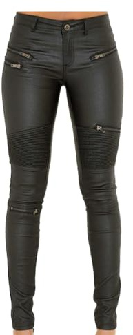 ZC8bdbd Schwarze Hosen PU-Leder-beschichtete Jeans-Hose für Damen, sexy, eng, dehnbar, Biker-Leggings, Schwarz, XX-Large
