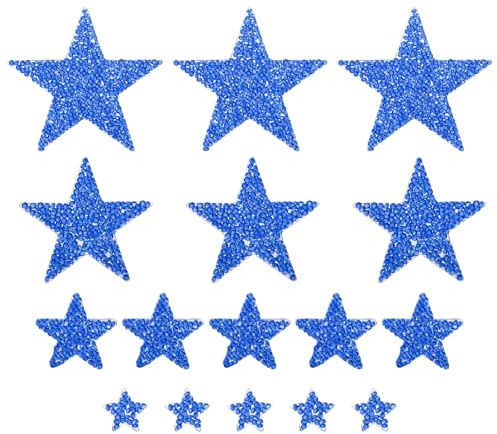 QUARKZMAN 16 stycken stryklappar stjärna strass applikationer glitter broderade lappar blå strykning på strass för kläder gör-det-själv hantverk väska hatt byxor i 4 storlekar