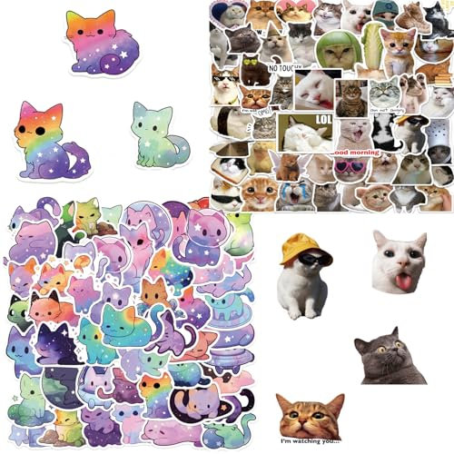 PRXYVLQT Lustiges Katzen Aufkleber Set, 100 Stück, Süße Wasserfeste Vinyl Aufkleber in Katzenform - Ästhetische Sticker für Katzenliebhaber, Erwachsene und Kinder