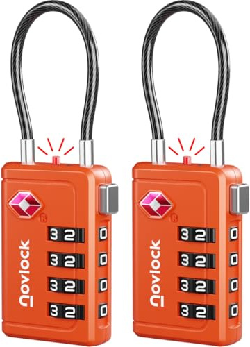 TSA Bagagelås med Alertindikator – 4-siffriga Kombinationslås med Flexibla Kabellås – För Resväskor, Kabinväska, Ryggsäckar, Bagage och Skåp – 2-pack orange