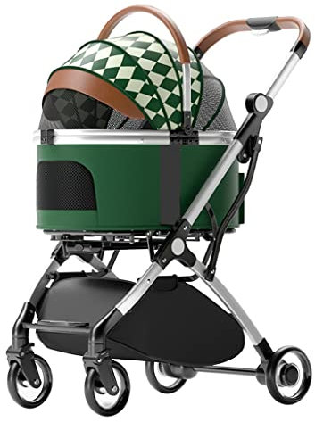 LJPZYOY Kinderwagen für kleine, mittelgroße Hunde/2 Katzen, Hundebuggy, teilbar, für Haustiere, Katzen, Hunde, Kinderwagen, Transportwagen, Aluminiumhalterung, Reisewagen mit Regenschutz (grün)