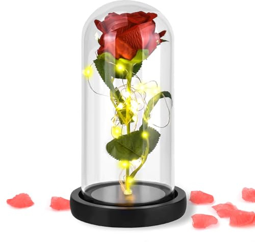 ATOMUS Artificial Flower Rose Gift for Women Mom Wife Lover Daughter, Rose Flower in Glass Dome Present for Wedding, Birthday, Anniversary Eternal Rose Enchanted Sparkly Flower Artifical(BLACK)