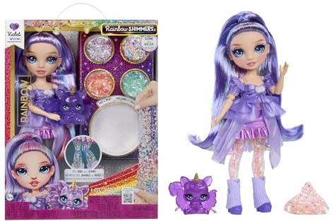 Rainbow High Rainbow Shimmers with Slime - Violet, Lila - 28 cm Modepuppe mit 1 Schleim-Set und1 Eichhörnchen-Haustier, Geeignet für Kinder ab 4 Jahren