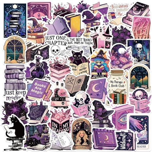 100Pcs Purple Bookish Stickers Pack - Waterproof Vinyl Kindle Stickers for Readers, Reusable Book Lover Accessories (No Repeat Designs) Journal, Laptop, Water Bottle Decal Gift Ideas