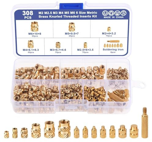 Gewindeeinsatz 330 Stück Set Messing Einschmelzgewinde für Kunststoff M2 M3 M4 M5 Messing Einpressmutter Gerändelt Einpressmuttern Gewindeeinsätze mit Box für 3D Druck Zubehör und DIY Projekte