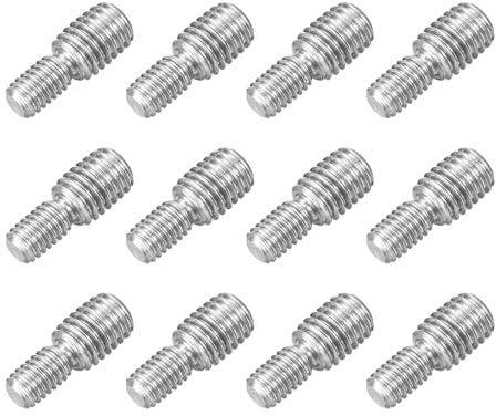Kvartsman 12 stycken M6 x 10 mm till M8 x 10 mm gängstång stående bultar dubbelsidig gängstift skruvbultar, 304 rostfritt stål gänga reduceringsadapter för möbelmaskinmontering fastsättning