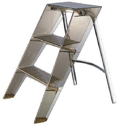 Sgabello pieghevole a 3 gradini per adulti, scala portatile in acrilico, leggero e trasparente, design marrone per casa, cucina e ufficio