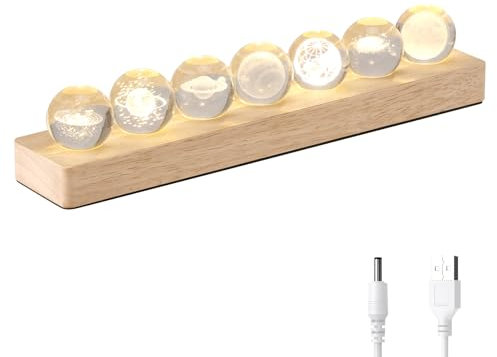 1 set di sistemi solari Planet 3D sfera di cristallo luce notturna per pianeti spaziali, decorazione di cristallo, luce notturna a LED con base in legno, sette pianeti, decorazione per festival