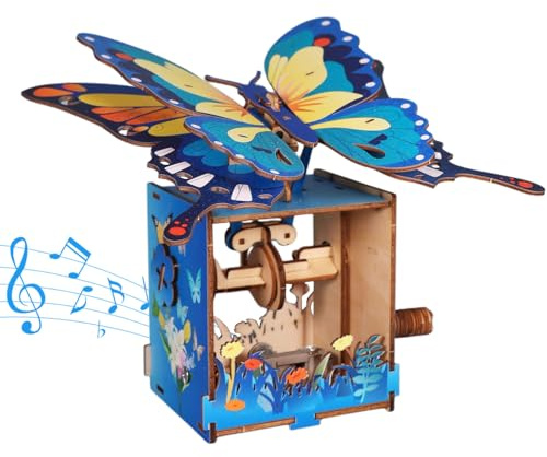 3D Holz Puzzle Schmetterlings Musikbox Bausatz Erwachsene Weihnachten Dekor Geschenke für Familie und Freunde DIY-Bücherregaldekoration (Colorful)