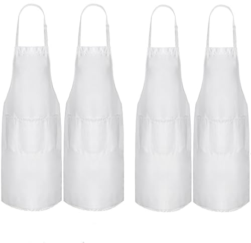 Morwealth 4 Stück Profi Kochschürze Herren Damen Weiß, Verstellbare Küchenschürze aus Baumwollmischung mit 3 Taschen – Für Restaurant, Pizzeria, Grill & Küche