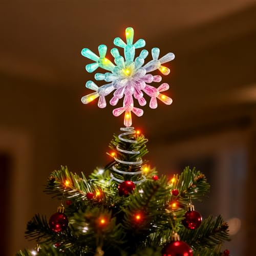 Puntale per albero di Natale con fiocchi di neve, puntale per albero di Natale da 10,5 cm, decorazione per albero di Natale, decorazioni natalizie, fiocchi di neve natalizie, stelle di Natale con mini