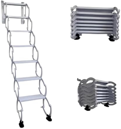 Échelle de Grenier rétractable et Pliable, escalier Mural Pliant pour Grenier, escabeaux télescopiques intérieurs et extérieurs, en Acier, capacité de Charge de 300 kg(H205CM/80.7IN)