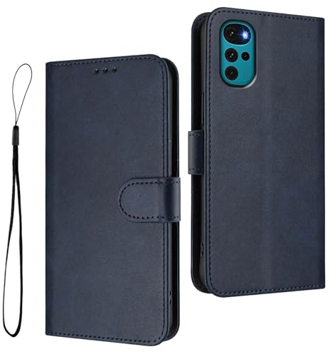 HAOYE Funda de Cuero para Motorola Moto G22, Funda Cartera con Cierre Magnético/Ranura para Tarjetas, Carcasa con Protección RFID y Soporte Plegable - Azul
