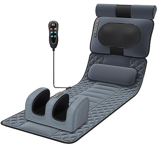 MZBDYYF Tapis de massage complet avec chaleur 20 têtes de massage pour le cou, les pieds, coussin de massage par vibrations pour tout le corps, 9 vitesses/3 modes de synchronisation, tapis de massage