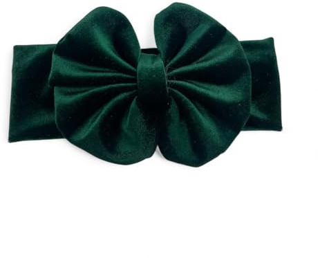 Diadema para bebé de terciopelo con lazo grande (3‑18 meses) – Cinta de pelo elástica y suave para Navidad y ocasiones especiales (Verde esmeralda)