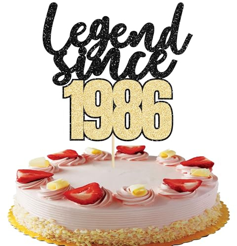 Gyufise 1Pcs Legend Since 1986 Cake Topper 40th Birthday Cake Decoration Hello 40 Funny 40 and Fabulous Decoration for 40th Wedding Anniversary Birthday Party Decoration Supplies