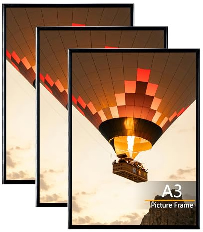 Baoee 3 Pack Bilderrahmen A3, A3 Posterrahmen Schwarz, Einschubstreifen, Horizontale oder Vertikale Wandmontage
