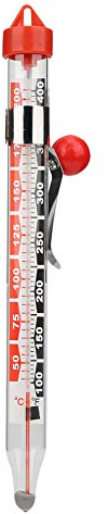 Thermomètre à sucre alimentaire double affichage tube en verre 25 à 200 degrés idéal pour confitures pâtisserie et cuisine précision professionnelle avec suspension acier inoxydable