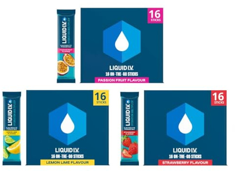 Liquid I.V. Hydration Multiplier Electrolyte Powder Pack, Lemon Lime, Passionfruit & Strawberry, Electrolytes With 7 Vitamins & Minerals For Fast Hydration & Energy, Vegan and Gluten Free, 48 Sachets