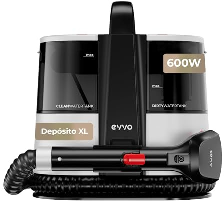 Limpiatapicerias EVVO AM65 - Limpiador Tapicerías Potente 600W, Limpia Tapicerias, Pulveriza y Aspira, Aspiradora de Agua con Depósitos Separados, Manguera 1.2m y Accesorios Reacondicionado