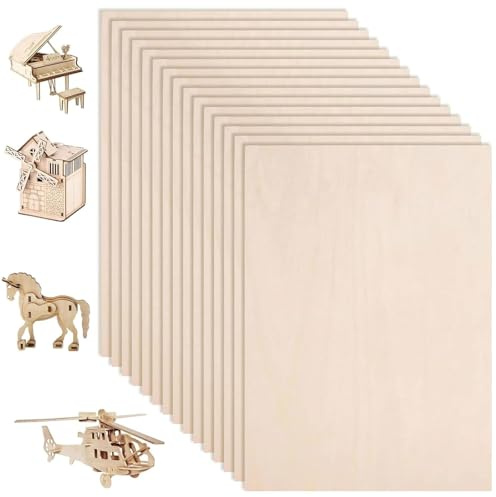 15 Pack 3mm Plywood Sheets, 300x210x3mm Thin Basswood Sheets, A4 Unfinished Basswood Plywood for Crafts, DIY, Model Making, Laser Engraving & Home Decoration