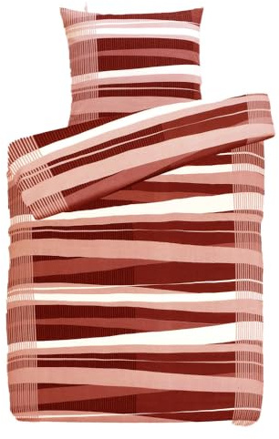 Hochwertige Biber Bettwäsche Baumwolle Streifen 155x220 80x80 Set 2tlg, Farbe Orange
