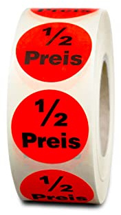 HUTNER Aktionsetiketten 1/2 Preis ø 32mm leucht-rot permanent 2.000 runde Aufkleber, Haftetiketten, runde Etiketten