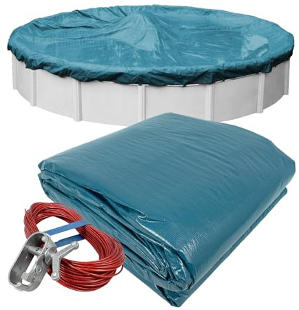 Robelle Besonders strapazierfähige Winter-Poolabdeckung, 8,5 m, blau, für oberirdische Pools, 1,2 m Überlappung (9,7 m Abdeckungsgröße), solides 10 x 10 Gelege, 98 g/m², Stil: 5828-4ROB
