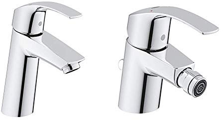 Grohe Eurosmart Miscelatore monocomando per bidet Taglia S + GROHE 23324001 Eurosmart Miscelatore Monocomando per Lavabo a Bocca Media, Cromo