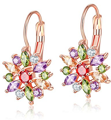 YAZILIND aro pendientes rosa oro plateado color flor forma cúbica Zirconia Stud oreja joyería para las mujeres niñas