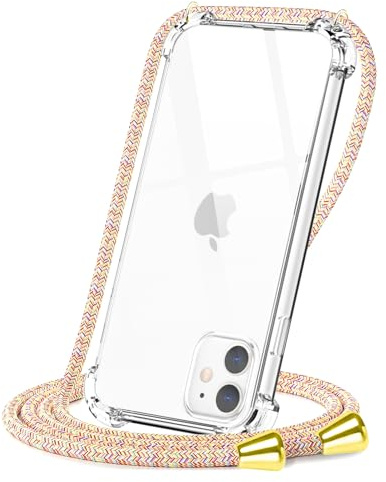 CAROKI Crossbody Case for iPhone 11, [Vibrant Rainbow Lanyard] Clear Shockproof Protective Cover Compatible with iPhone 11, Adjustable Necklace Neck Strap Trendy Anti-Drop Cord - 6.1 Inch