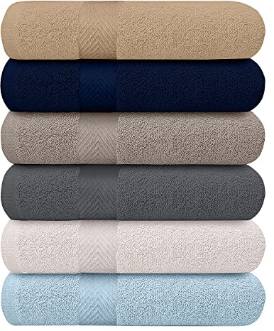 KAHAF Collection 6-Pack Bath Towels - Lightweight - Extra Absorbent - 100% Cotton - Shower towels (Multi, 27 inchesx54 inches)