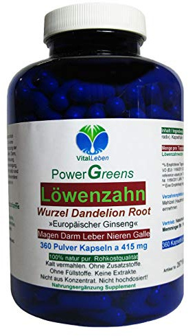 LÖWENZAHN WURZEL DANDELION Root - 360 Pulver Kapseln (europäischer Ginseng) - Bitterstoffe für MAGEN DARM LEBER GALLE Verdauung + Entschlackung. NATUR pur. 26710-360