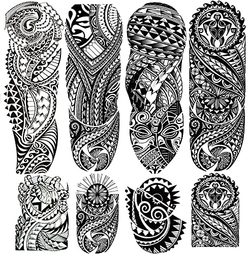 Tribal Totem Temporary Tattoo Stickers 4-Sheet Large Full Arm Tribal Totem Sleeve Tattoos and 4-Sheet Fake Half Arm Maori Tattoos