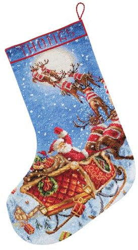 Letistitch Kreuzstich Set Weihnachtsstrumpf. Die Rentiere unterwegs!, Zählmuster, 38x25,5cm