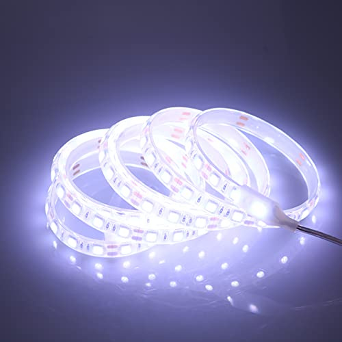pcning 5M IP68 Unterwasser LED Band, 12 Volt 5050 60leds/m Wasserdicht Streifen 6000K Kaltweiss mit 230V Adapter (Kaltes Weiss, 5.00)