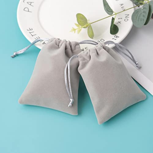 JFJLETY 50 Stück Schmuckbeutel Samtbeutel mit Kordelzug für Hochzeit, Weihnachten, Party, Dekoration, Wimpern, Make-up, Aufbewahrungstaschen, grau, ohne Logo, 8 x 10 cm