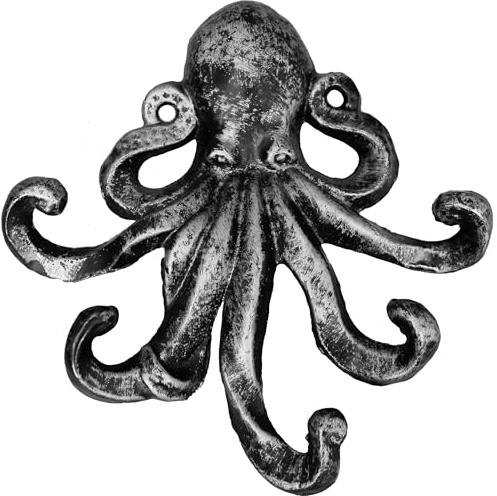 Octopus Key Holder for Wall | Animal Decor Key Hooks for Wall (Silver)