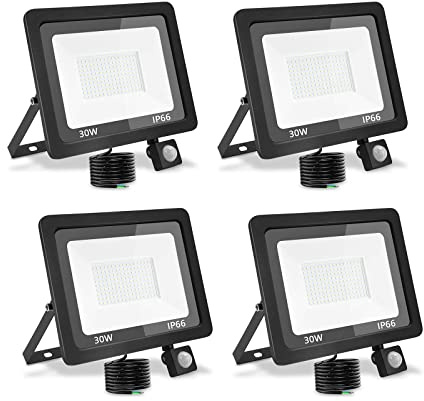 treoir Proyector LED exterior para exterior, detector de movimiento, 30 W, 3000 lúmenes, blanco cálido 3500 K, IP66, impermeable